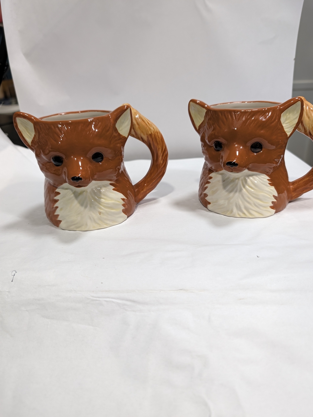Cracker Barrel Brown and Cream Fox Face Ceramic Mugs - Set of 2